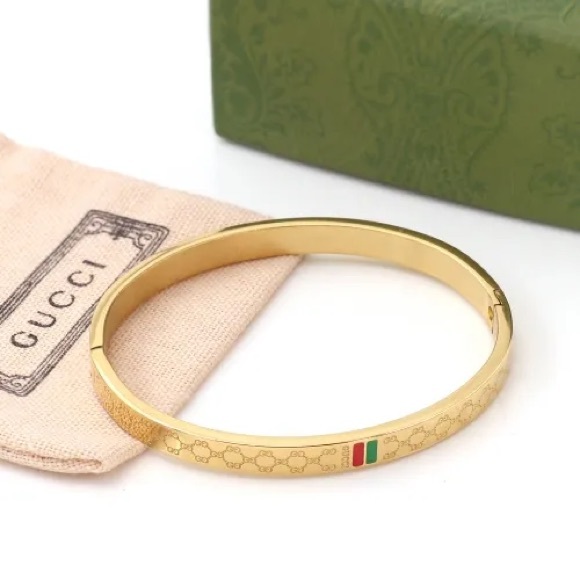 Gucci Gold-Tone Bangle with Italian Flag Detail - Picture 1 of 5